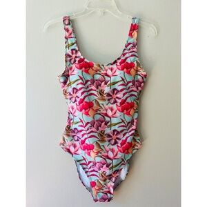 Nicole Miller Sz‎ M Floral Padded One Piece Swimsuit Mint Green Stretch